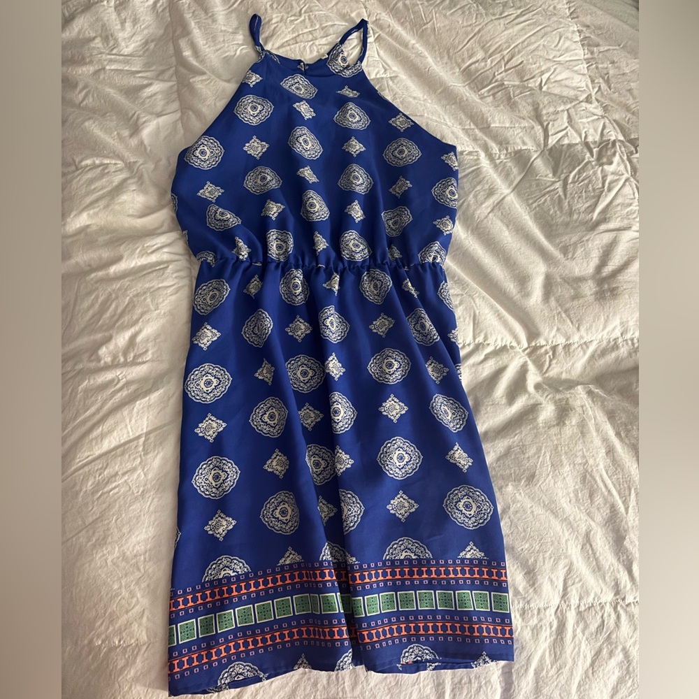 Woman's Blue Patterned Halter Dress
